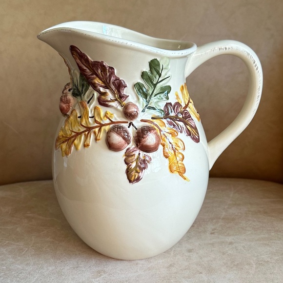 Home Accents 9" Pitcher with Fall Leaves & Acorns Cream/Brown/Green/Yellow - Picture 1 of 8